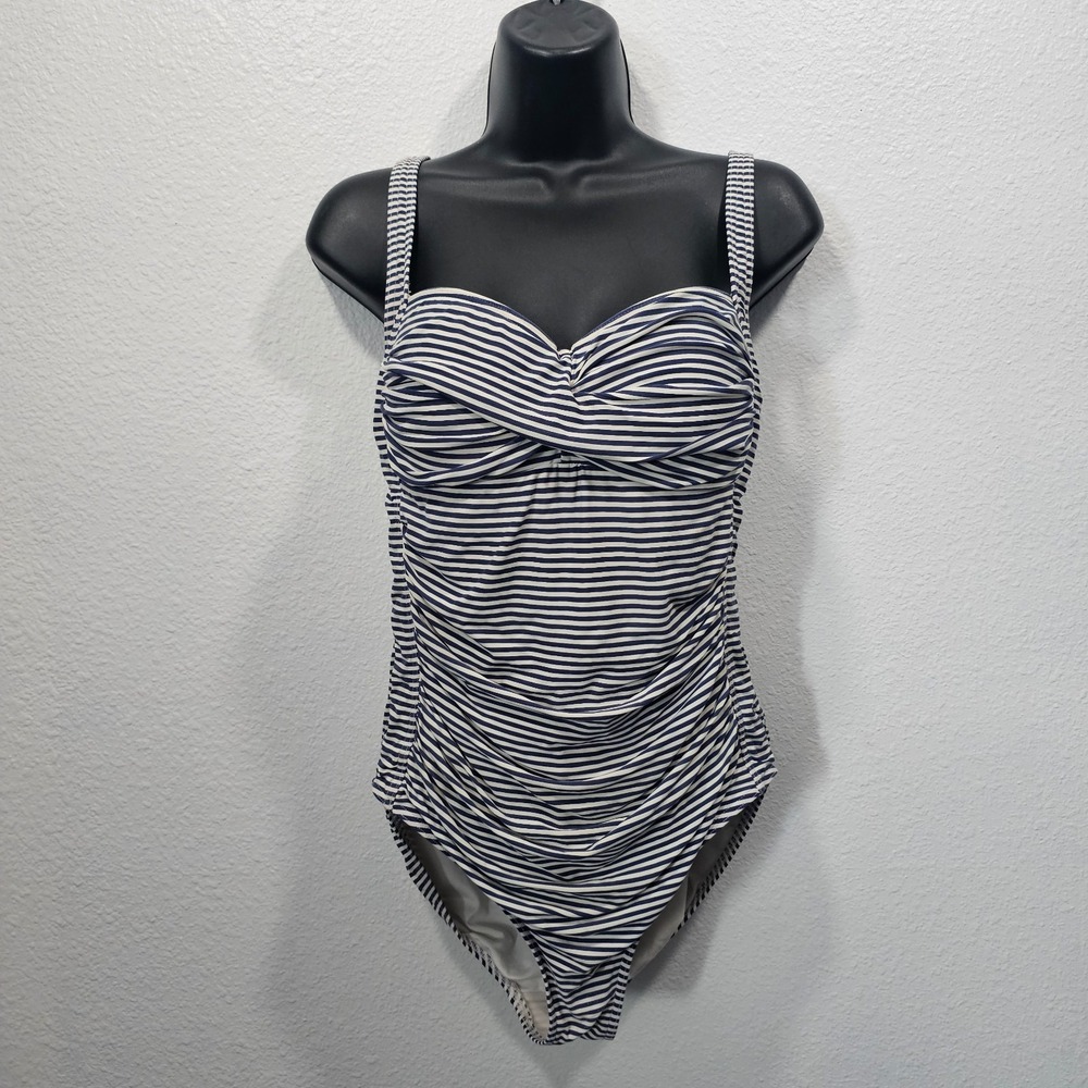 Niptuck Swim Navy Blue and White Striped One Piece Swimsuit‎ Women's Size 6